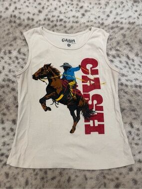 Johnny Cash Cream Tank Top with Western Horse Graphic and Red CASH Lettering